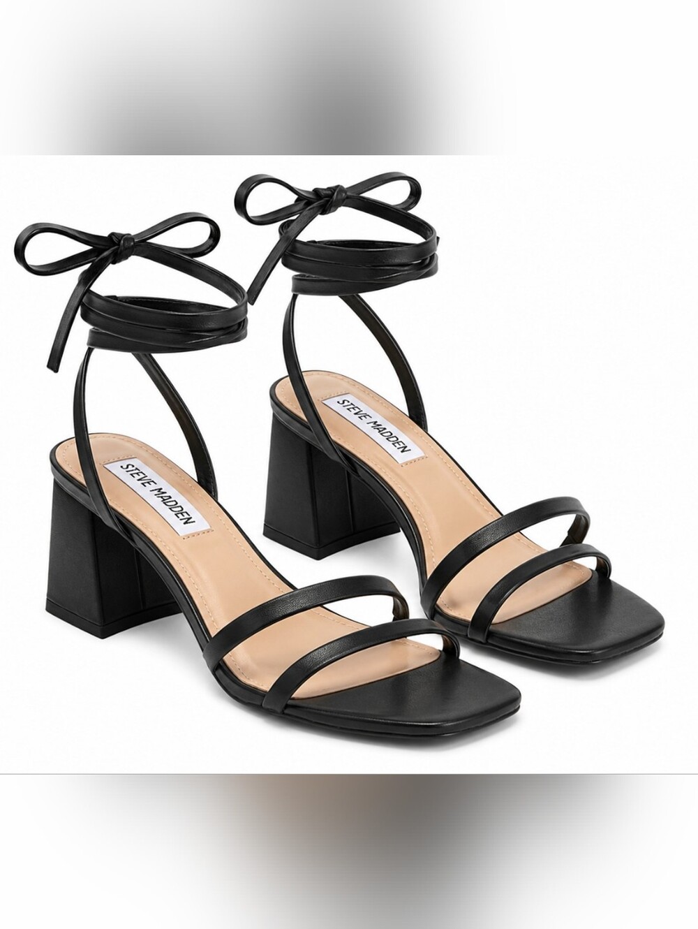 NIB Steve Madden Mylah Leather Block Heel Ankle Wrap Sandals 9.5 Black